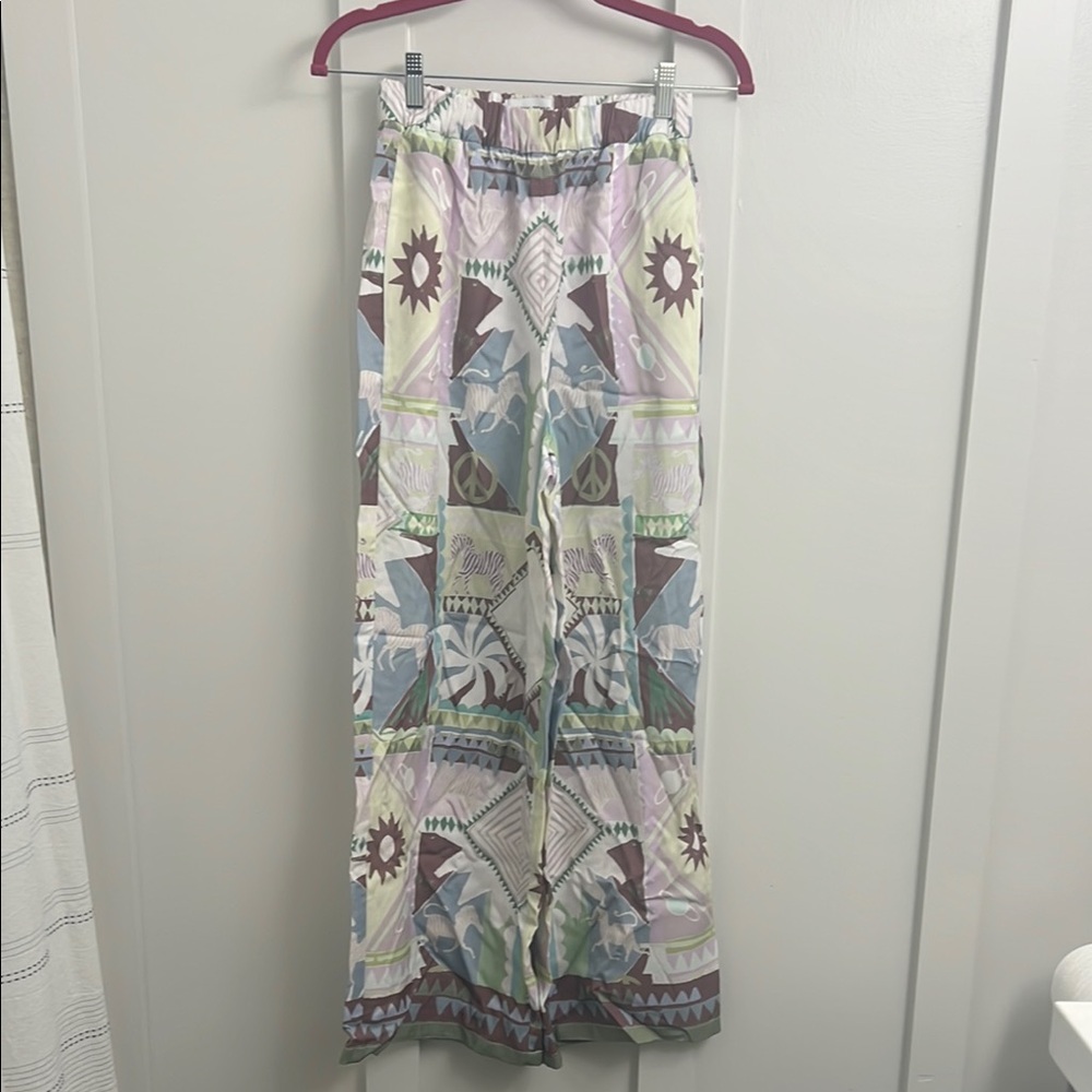 Green and Purple Wide Leg Pants